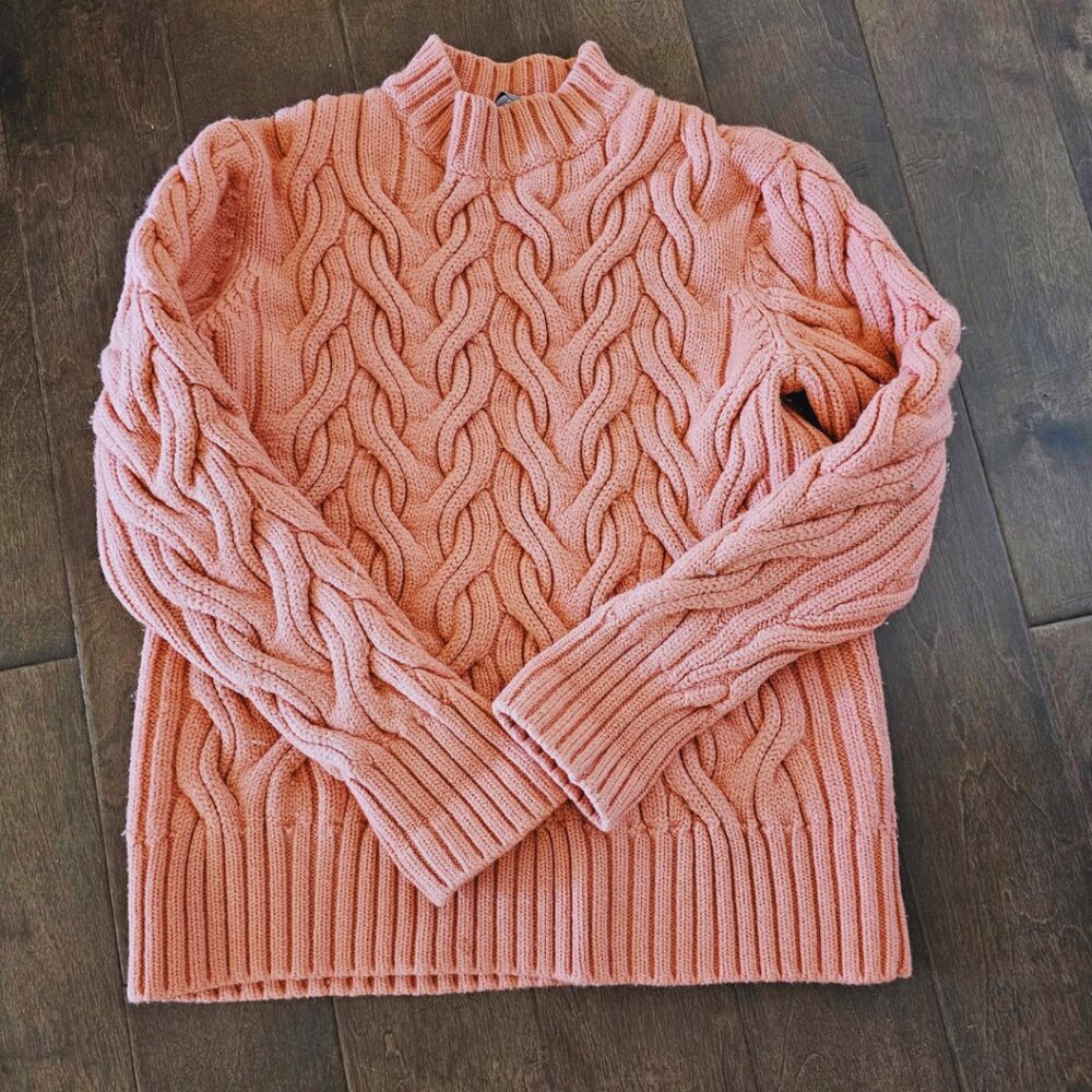 Pink COS Inverted Cable Knit Sweater - 100% Warm Wool